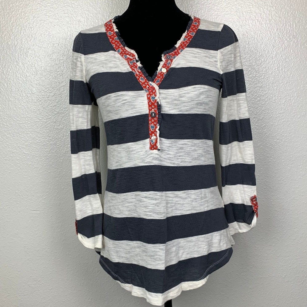 Postmark Anthro‎ Stripe Floral & Ruffle Trim Blouse